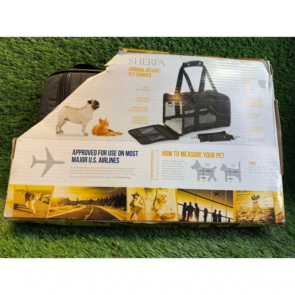 Sherpa Original Deluxe Pet Carrier Large Black Airline Approved Travel Bag 22lbs